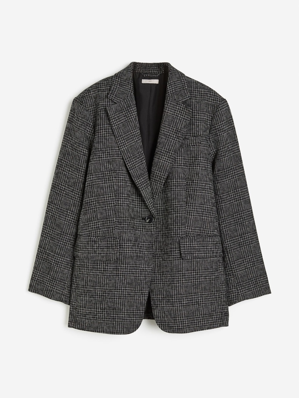 NWOT H&M Size L One-Button Oversized Checked Blazer Jacket - Black/Gray
